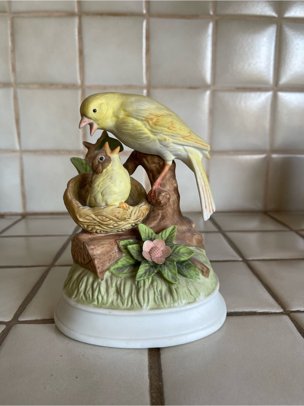 Vintage Gorham Music Box Yellow Bird Feeding Baby 'What the World Needs Now'